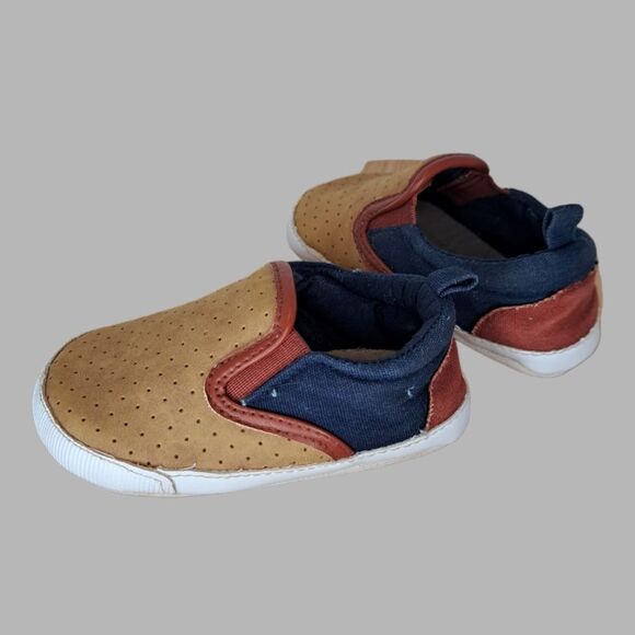 OshKosh B'Gosh Kids #OK02474 Baby Size 4 Slip On Soft Crib Shoe Tan + Blue - Picture 3 of 13